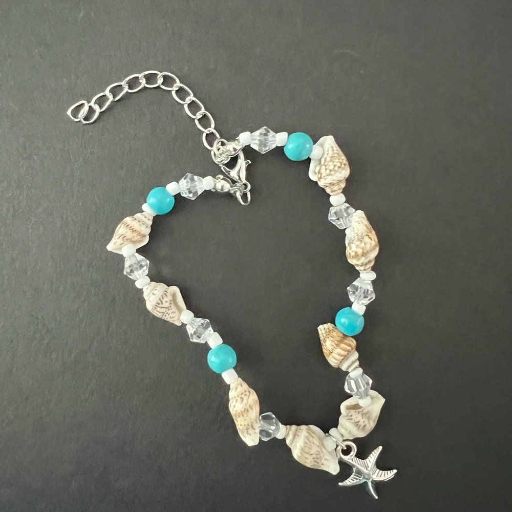 Beach themed Anklet featuring Brown Spiral Conch Shells